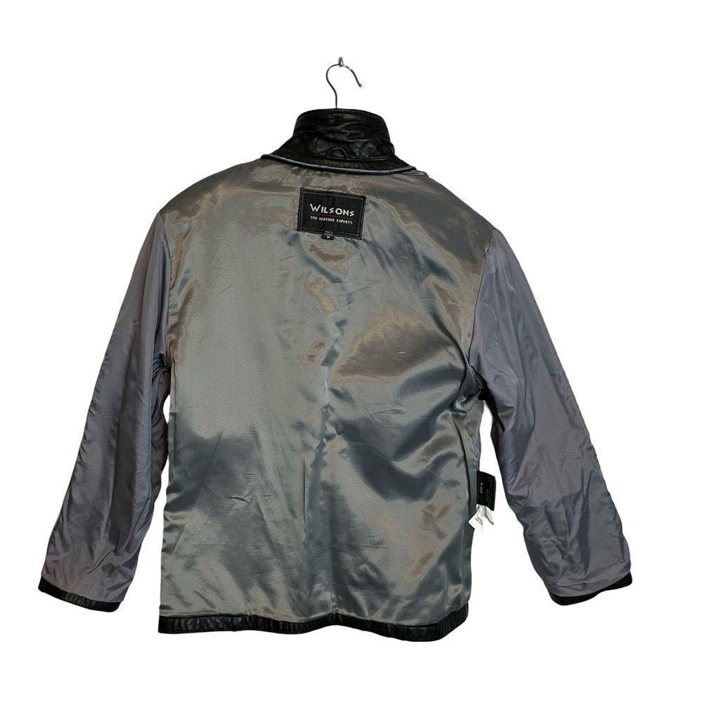 WILSONS LEATHER Black Belted Leather Biker Jacket Zip Front Size Medium - Picture 6 of 14